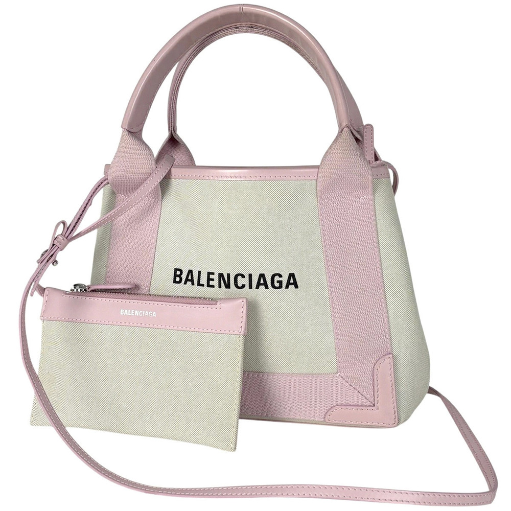 Balenciaga Navy Blue Cabas Handbag Canvas Pink
